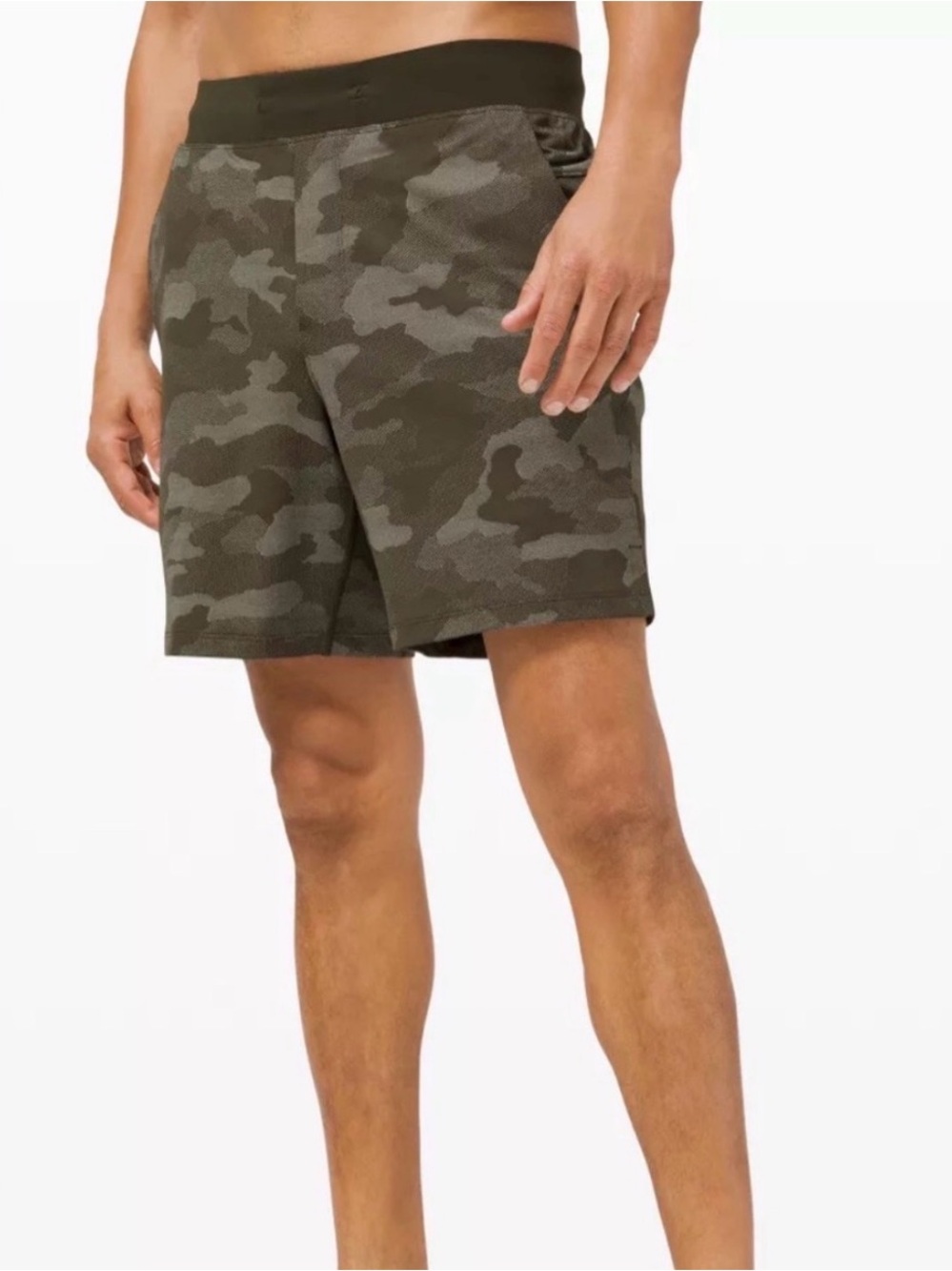 Lululemon T.H.E. Short 7" Mesh Linerless M Variegated Mesh Camo Max Dark Olive
